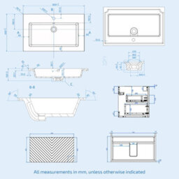 Nes Home 800mm Wall Hung Pink Drawers Basin Vanity Brushed Brass Handle - thumbnail 8