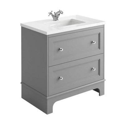 Plum&clay Beckett Light Grey Floor Standing Traditional Bathroom Vanity Unit With White Worktop & Ceramic Basin (W)650mm (H)850mm - image 1