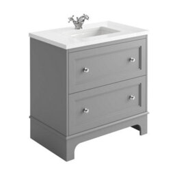 Plum&clay Beckett Light Grey Floor Standing Traditional Bathroom Vanity Unit With White Worktop & Ceramic Basin (W)650mm (H)850mm