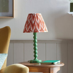 Luminosa Lighting Luminosa Higgledy Gloss Cotswold Green Paint Table Lamp With Apricot Orange Fabric Zigzag Shade 25Cm E14 - thumbnail 2