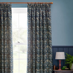 Morris & Co Strawberry Thief Jacquard Jacquard Floral Room Darkening Pencil Pleat Curtain Pair Indigo (W)168Cm X (D)137Cm - thumbnail 3