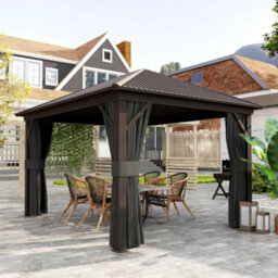 Outsunny 3.6 X 3(M) Metal Garden Hardtop Gazebo With Screened Curtain Dark Grey - thumbnail 8