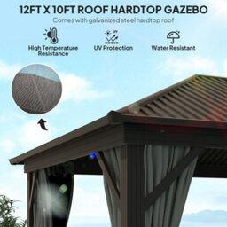 Outsunny 3.6 X 3(M) Metal Garden Hardtop Gazebo With Screened Curtain Dark Grey - thumbnail 4