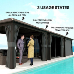 Outsunny 3.6 X 3(M) Metal Garden Hardtop Gazebo With Screened Curtain Dark Grey - thumbnail 7
