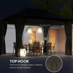 Outsunny 3.6 X 3(M) Metal Garden Hardtop Gazebo With Screened Curtain Dark Grey - thumbnail 5