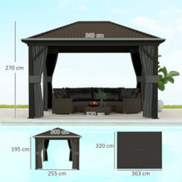 Outsunny 3.6 X 3(M) Metal Garden Hardtop Gazebo With Screened Curtain Dark Grey - thumbnail 3