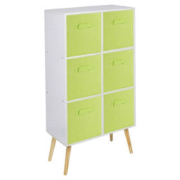 Urbn-Living Urbnliving 90Cm Height 6 Cube White Wooden Bookcase With Beech Legs Living Room  Green Shelf Storage Drawers - thumbnail 1