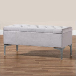 90Cm Modena Upholstered Ottoman Storage Bench, Silver Plush Velvet Tufted End Of Bed Shoes Box, Entryway Ottoman Footstool