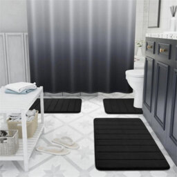 Black Memory Foam Bath Mat Pedestal Set Non Slip Toilet Bathroom Contour Rugs 3 Piece - thumbnail 1