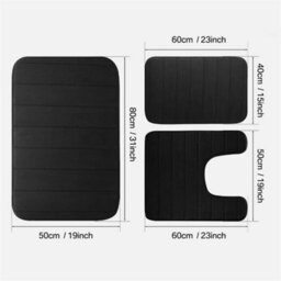 Black Memory Foam Bath Mat Pedestal Set Non Slip Toilet Bathroom Contour Rugs 3 Piece - thumbnail 2