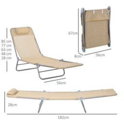 Outsunny 2 Pieces Sun Loungers Foldable Reclining Chair With Headrest Brown - thumbnail 3