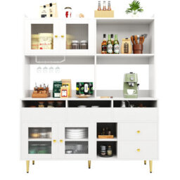 Matteo Modern White & Gold Sideboard Cabinet With Changhong Glass Doors, Wine Rack & Multi-Storage - 145X39X171Cm - thumbnail 8