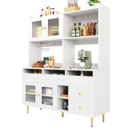 Matteo Modern White & Gold Sideboard Cabinet With Changhong Glass Doors, Wine Rack & Multi-Storage - 145X39X171Cm - thumbnail 7