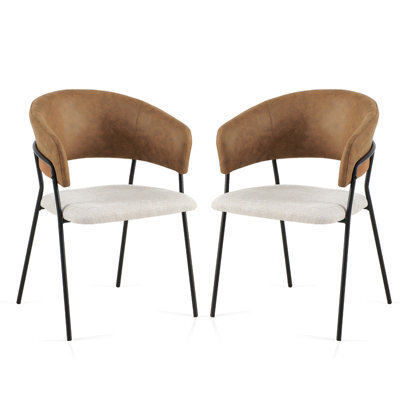 Sonara Modern Set Of 2 Dining Chairs With Ergonomic Armrests, Linen Upholstery And Powder-Coated Steel Frame - image 1