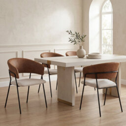 Sonara Modern Set Of 2 Dining Chairs With Ergonomic Armrests, Linen Upholstery And Powder-Coated Steel Frame - thumbnail 2