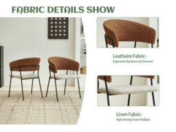 Sonara Modern Set Of 2 Dining Chairs With Ergonomic Armrests, Linen Upholstery And Powder-Coated Steel Frame - thumbnail 3