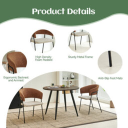 Sonara Modern Set Of 2 Dining Chairs With Ergonomic Armrests, Linen Upholstery And Powder-Coated Steel Frame - thumbnail 5