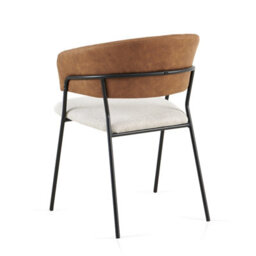 Sonara Modern Set Of 2 Dining Chairs With Ergonomic Armrests, Linen Upholstery And Powder-Coated Steel Frame - thumbnail 9