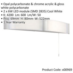 Bathroom Over Mirror Wall Light - 2 X 6W Cool White Led - Chrome Acrylic - thumbnail 2