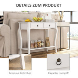Wyld Haus Noro 100Cm Mid Century Ivory White Console Table - 2 Drawers And Lower Shelf - thumbnail 6