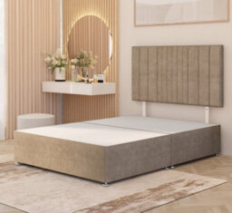 Somnior Beds Somnior Alexas Plush Velvet 4Ft Small Double Divan Bed Base With Upholstered Headboard Beige