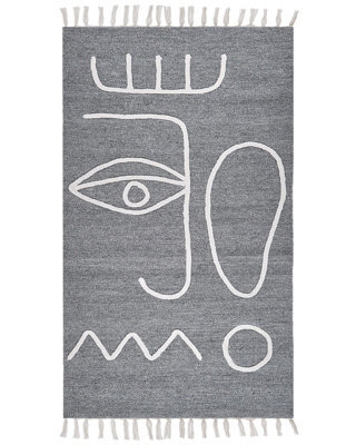 Wyld And Coco Handwoven Grey Area Rug 80 X 150 Cm With Tassels - Boho Indoor Outdoor - image 1