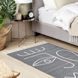 Wyld And Coco Handwoven Grey Area Rug 80 X 150 Cm With Tassels - Boho Indoor Outdoor - thumbnail 2