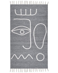 Wyld And Coco Handwoven Grey Area Rug 80 X 150 Cm With Tassels - Boho Indoor Outdoor - thumbnail 1