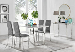 Furniturebox Uk Kylo White Marble Effect Dining Table & 4 Grey Milan Chrome Leg Chairs - thumbnail 1
