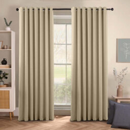 Ameha Plain Thermal Thick Insulated Curtain Cream Blackout Eyelet Curtain 90''x72'' Pair With Tie Backs For Living Room Uk
