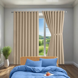 Ameha Plain Thermal Thick Insulated Curtain Cream Blackout Eyelet Curtain 90''x72'' Pair With Tie Backs For Living Room Uk - thumbnail 9