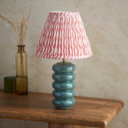 Luminosa Lighting Luminosa Squash Ocean Spray Glaze Table Lamp With Coral Pink Fabric Ripple Shade 25Cm B22 - thumbnail 3
