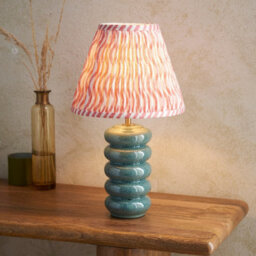 Luminosa Lighting Luminosa Squash Ocean Spray Glaze Table Lamp With Coral Pink Fabric Ripple Shade 25Cm B22 - thumbnail 2