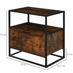 Homcom Industrial-Style Side Table W/ Drawer Open Shelf Steel Frame Base Retro - thumbnail 3