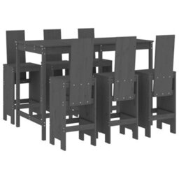 Berkfield 7 Piece Garden Bar Set Grey Solid Wood Pine - thumbnail 2