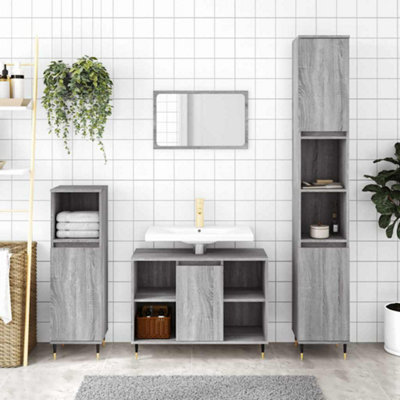 Walplus Bathroom Cabinet Grey Sonoma 30X30X100 Cm Engineered Wood - image 1