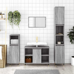 Walplus Bathroom Cabinet Grey Sonoma 30X30X100 Cm Engineered Wood - thumbnail 1