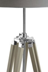 Orsina Adjustable Floor Lamp With Chrome Accents, Natural Grey Wooden Tripod Legs, Contemporary Fabric Shade - thumbnail 2