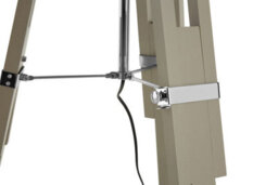 Orsina Adjustable Floor Lamp With Chrome Accents, Natural Grey Wooden Tripod Legs, Contemporary Fabric Shade - thumbnail 3
