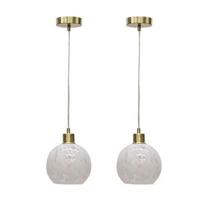 First Choice Lighting Set Of 2 Confetti - Glass Globe With Satin Brass Pendant Fittings - image 1