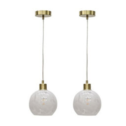 First Choice Lighting Set Of 2 Confetti - Glass Globe With Satin Brass Pendant Fittings