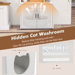 Costway 142Cm Tall Cat Litter Box Enclosure Indoor Pet House Corner Bookshelf-White - thumbnail 6
