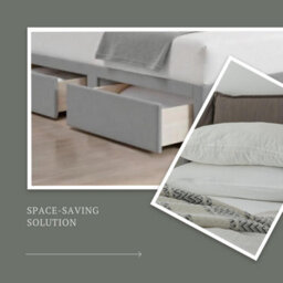 Grey Plush 6Ft Super King Size Bed With Matttress  2 Storage Drawers And 20 Inch Plain Headboard - thumbnail 4