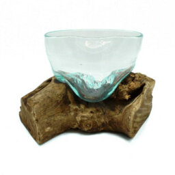Molten Glass Arfully Misshapen Bowl On Wood - thumbnail 3
