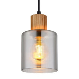 Luminosa Lighting Luminosa Aleidis Slim Pendant Ceiling Light Matt Black Smoke Glass Shade 1X E27 - thumbnail 3