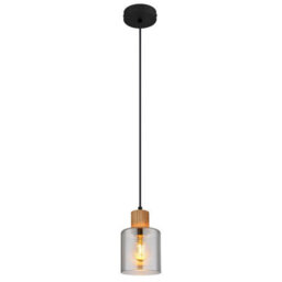 Luminosa Lighting Luminosa Aleidis Slim Pendant Ceiling Light Matt Black Smoke Glass Shade 1X E27 - thumbnail 1