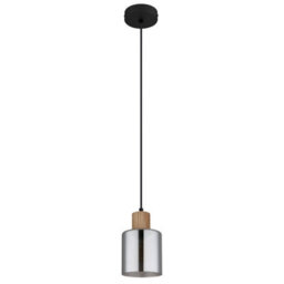 Luminosa Lighting Luminosa Aleidis Slim Pendant Ceiling Light Matt Black Smoke Glass Shade 1X E27 - thumbnail 2