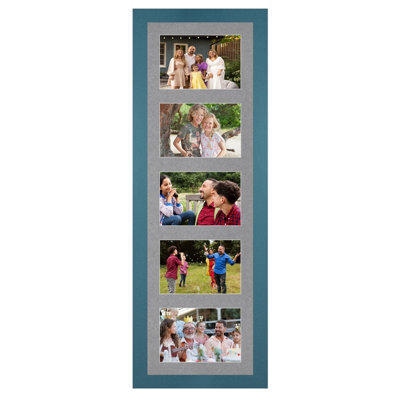 AK Frames 26X8 Navy Blue Modern Multi Photo Frame With Mid Grey Mount - Holds 5 Apertures (5X) 6X4 Photos - image 1