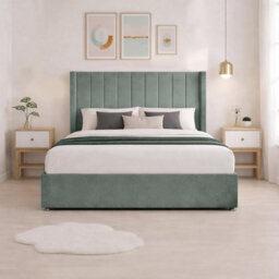 Luxury Teal Plush Milan Super King Size Bed Frame With Mattress 54 Inches Wingback Headboard 2 Footend Storage Drawers - thumbnail 4