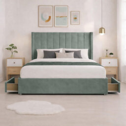 Luxury Teal Plush Milan Super King Size Bed Frame With Mattress 54 Inches Wingback Headboard 2 Footend Storage Drawers - thumbnail 2